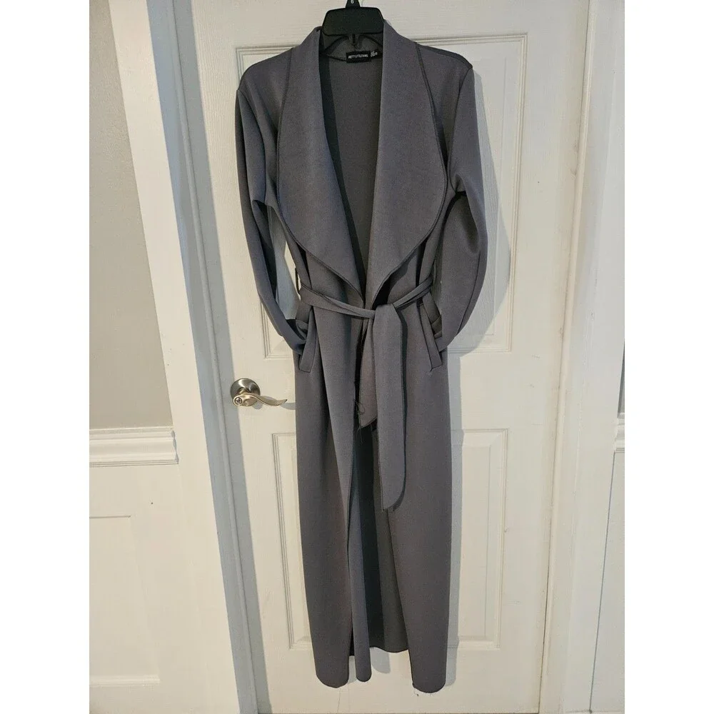 PrettyLittleThing Maxi Lightweight Wrap Coat Kimono – Size 6 – Gray
